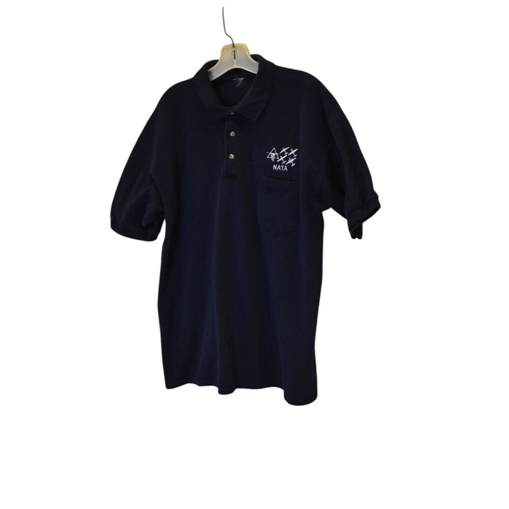 Men's NATA Navy Blue Short Sleeve Embroidered Polo Shirt Size L
